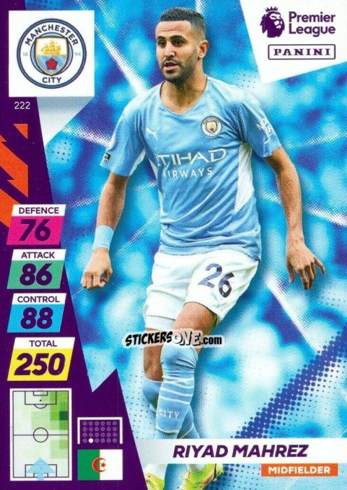 Sticker Riyad Mahrez - English Premier League 2021-2022. Adrenalyn XL Plus n. 222 - Panini