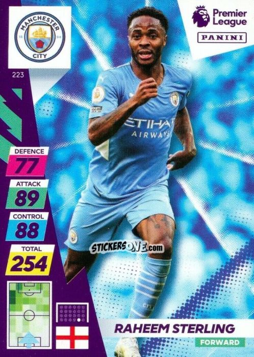 Sticker Raheem Sterling - English Premier League 2021-2022. Adrenalyn XL Plus n. 223 - Panini