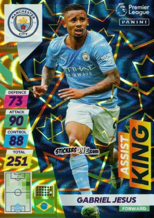 Sticker Gabriel Jesus - English Premier League 2021-2022. Adrenalyn XL Plus n. 224 - Panini