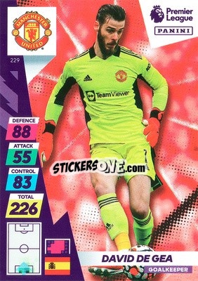 Sticker David De Gea - English Premier League 2021-2022. Adrenalyn XL Plus n. 229 - Panini