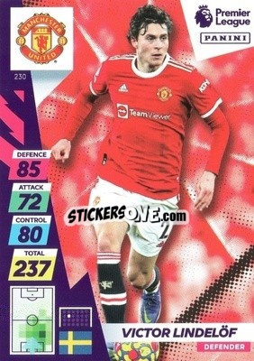 Sticker Victor Lindelöf - English Premier League 2021-2022. Adrenalyn XL Plus n. 230 - Panini