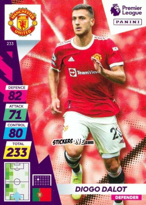 Sticker Diogo Dalot - English Premier League 2021-2022. Adrenalyn XL Plus n. 233 - Panini