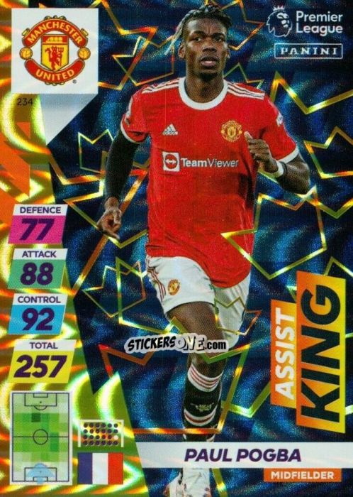 Sticker Paul Pogba - English Premier League 2021-2022. Adrenalyn XL Plus n. 234 - Panini