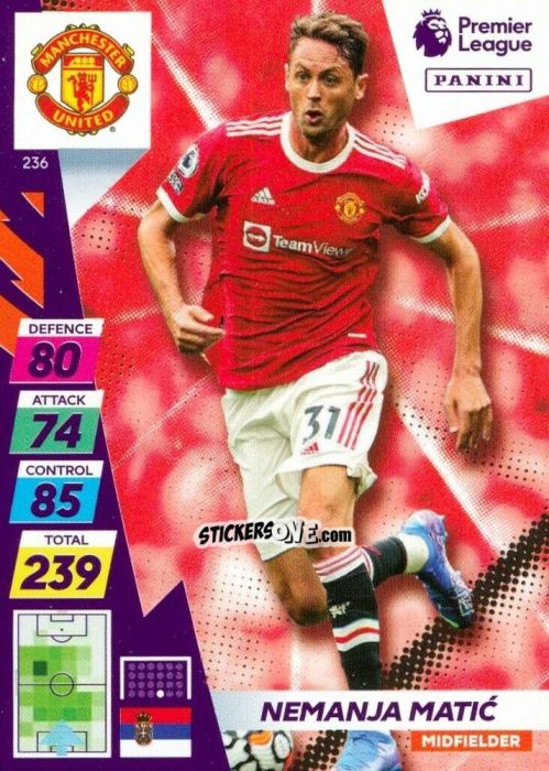 Sticker Nemanja Matic - English Premier League 2021-2022. Adrenalyn XL Plus n. 236 - Panini