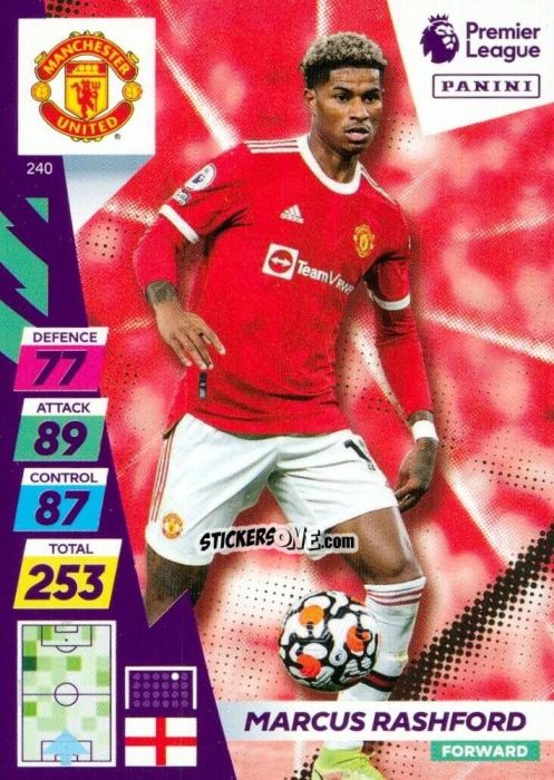 Sticker Marcus Rashford - English Premier League 2021-2022. Adrenalyn XL Plus n. 240 - Panini