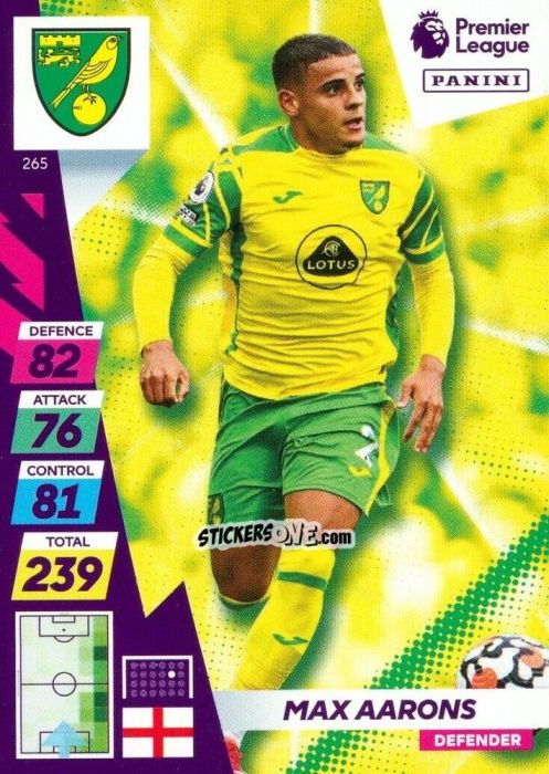 Sticker Max Aarons - English Premier League 2021-2022. Adrenalyn XL Plus n. 265 - Panini