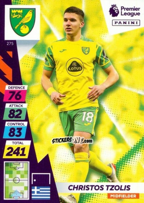 Sticker Christos Tzolis - English Premier League 2021-2022. Adrenalyn XL Plus n. 275 - Panini