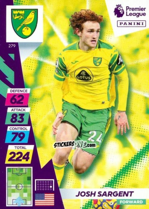 Sticker Josh Sargent - English Premier League 2021-2022. Adrenalyn XL Plus n. 279 - Panini