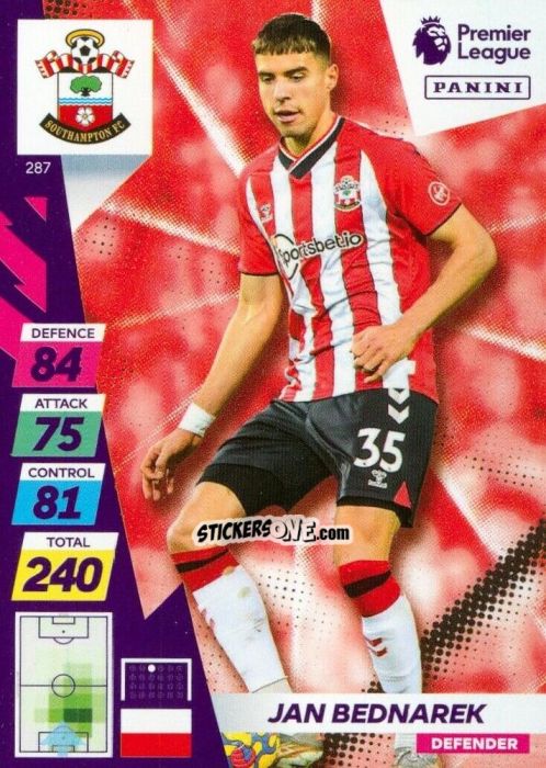 Figurina Jan Bednarek - English Premier League 2021-2022. Adrenalyn XL Plus n. 287 - Panini