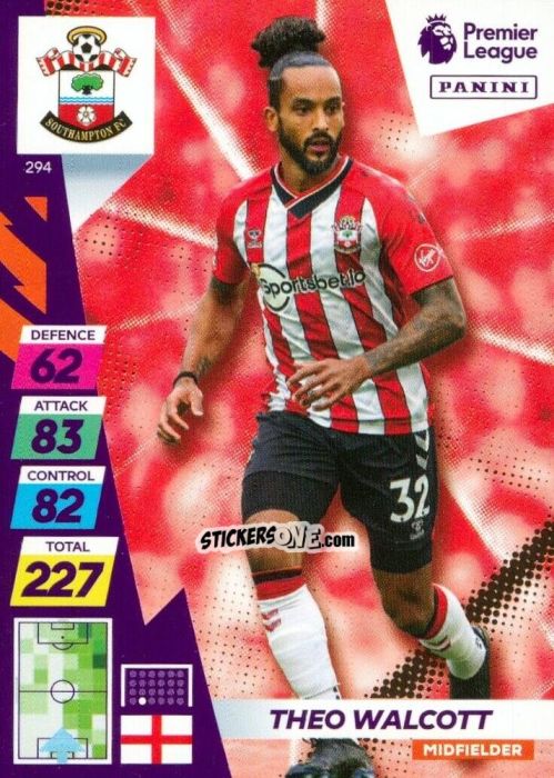 Sticker Theo Walcott - English Premier League 2021-2022. Adrenalyn XL Plus n. 294 - Panini