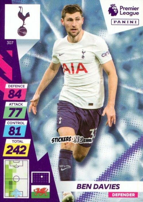 Sticker Ben Davies - English Premier League 2021-2022. Adrenalyn XL Plus n. 307 - Panini
