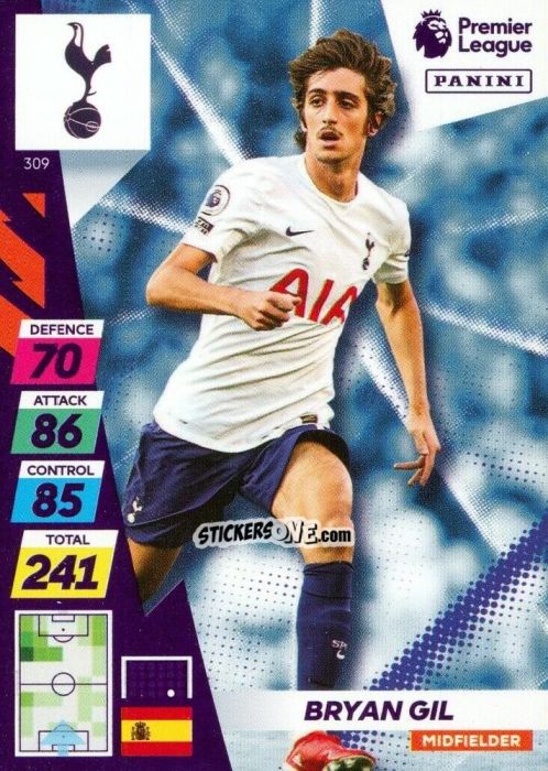 Sticker Bryan Gil - English Premier League 2021-2022. Adrenalyn XL Plus n. 309 - Panini