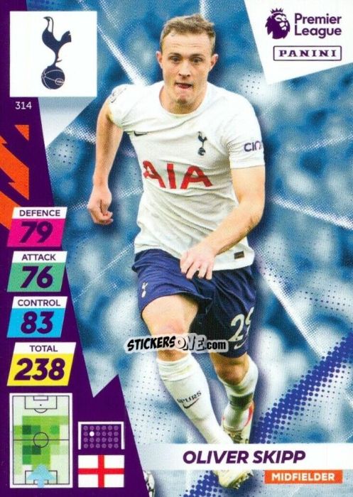 Sticker Oliver Skipp - English Premier League 2021-2022. Adrenalyn XL Plus n. 314 - Panini