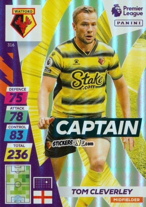 Cromo Tom Cleverley - English Premier League 2021-2022. Adrenalyn XL Plus n. 316 - Panini