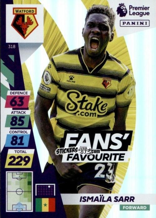 Figurina Ismail Sarr - English Premier League 2021-2022. Adrenalyn XL Plus n. 318 - Panini