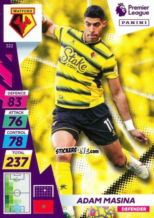 Sticker Adam Masina - English Premier League 2021-2022. Adrenalyn XL Plus n. 322 - Panini