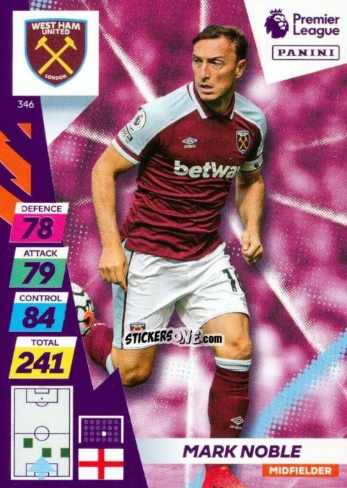 Sticker Mark Noble - English Premier League 2021-2022. Adrenalyn XL Plus n. 346 - Panini