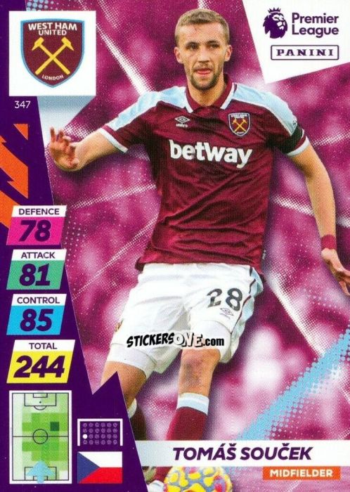 Sticker Tomáš Soucek - English Premier League 2021-2022. Adrenalyn XL Plus n. 347 - Panini