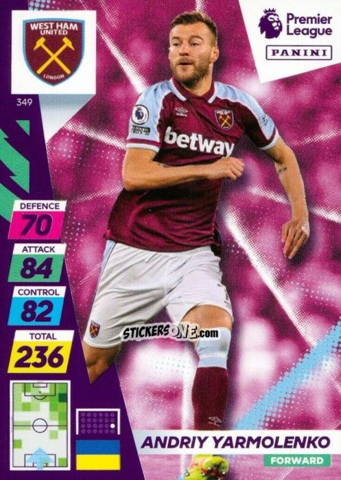 Sticker Andriy Yarmolenko - English Premier League 2021-2022. Adrenalyn XL Plus n. 349 - Panini