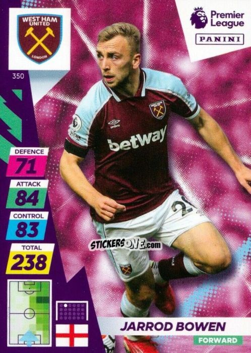 Figurina Jarrod Bowen - English Premier League 2021-2022. Adrenalyn XL Plus n. 350 - Panini