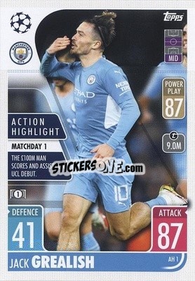 Sticker Jack Grealish - UEFA Champions League & Europa League 2021-2022. Match Attax Extra - Topps