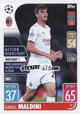 Sticker Daniel Maldini - UEFA Champions League & Europa League 2021-2022. Match Attax Extra - Topps