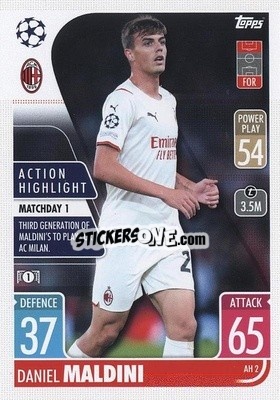 Sticker Daniel Maldini - UEFA Champions League & Europa League 2021-2022. Match Attax Extra n. AH2 - Topps