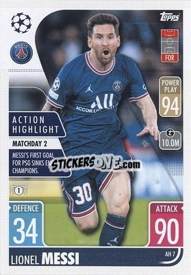 Sticker Lionel Messi - UEFA Champions League & Europa League 2021-2022. Match Attax Extra n. AH7 - Topps
