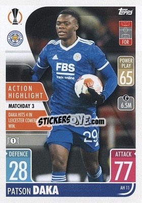 Sticker Patson Daka - UEFA Champions League & Europa League 2021-2022. Match Attax Extra n. AH11 - Topps