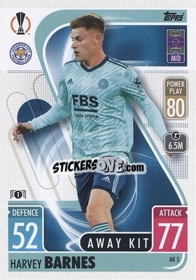 Sticker Harvey Barnes - UEFA Champions League & Europa League 2021-2022. Match Attax Extra n. AK5 - Topps