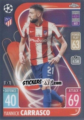 Sticker Yannick Carrasco - Uefa Champions League Chrome 2021-2022. Match Attax n. 70 - Topps
