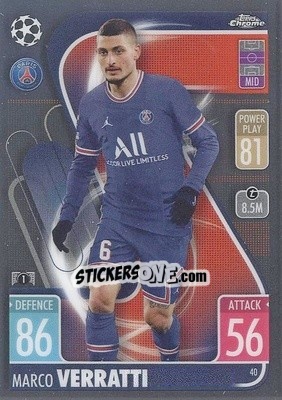 Sticker Marco Verratti - Uefa Champions League Chrome 2021-2022. Match Attax n. 40 - Topps