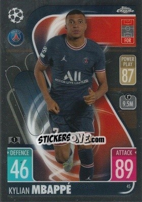 Sticker Kylian Mbappe - Uefa Champions League Chrome 2021-2022. Match Attax n. 45 - Topps