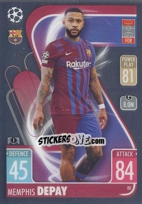 Sticker Memphis Depay - Uefa Champions League Chrome 2021-2022. Match Attax n. 80 - Topps