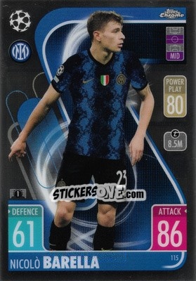 Sticker Nicolò Barella - Uefa Champions League Chrome 2021-2022. Match Attax n. 115 - Topps