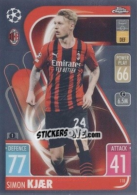 Figurina Simon Kjær - Uefa Champions League Chrome 2021-2022. Match Attax - Topps