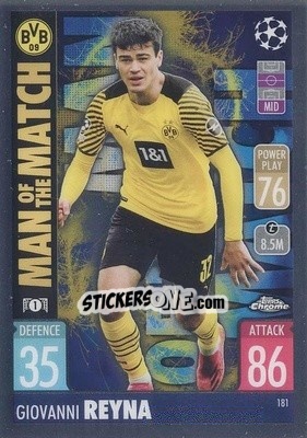 Sticker Giovanni Reyna - Uefa Champions League Chrome 2021-2022. Match Attax n. 181 - Topps
