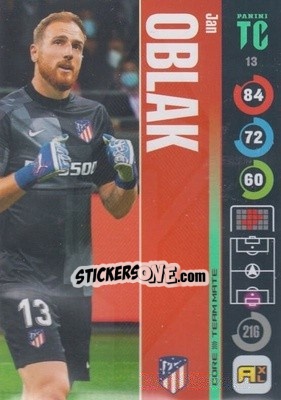 Sticker Jan Oblak - Top Class 2021-2022. Adrenalyn Xl n. 13 - Panini