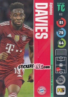 Sticker Alphonso Davies - Top Class 2021-2022. Adrenalyn Xl n. 62 - Panini