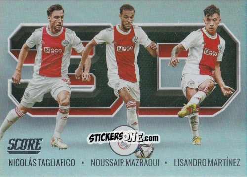 Figurina Nicolas Tagliafico / Noussair Mazraoui / Lisandro Martinez - Score FIFA 2021-2022 n. 3D4 - Panini