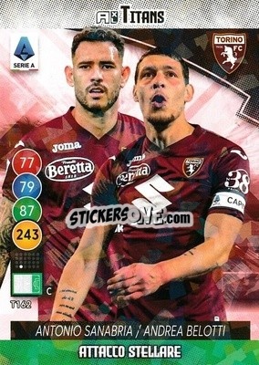 Figurina Antonio Sanabria / Andrea Belotti - Calciatori 2021-2022. Adrenalyn XL TITANS - Panini