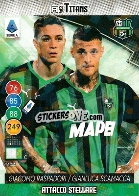 Sticker Giacomo Raspadori / Gianluca Scamacca - Calciatori 2021-2022. Adrenalyn XL TITANS - Panini