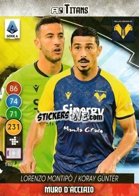 Figurina Lorenzo Montipo / Koray Gunter - Calciatori 2021-2022. Adrenalyn XL TITANS - Panini