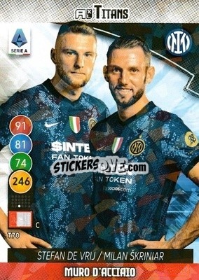 Sticker Stefan De Vrij / Milan Skriniar - Calciatori 2021-2022. Adrenalyn XL TITANS n. T70 - Panini