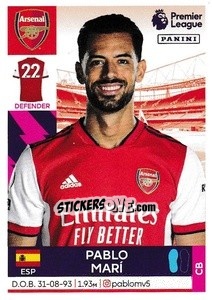 Figurina Pablo Marí - Premier League Inglese 2021-2022 - Panini