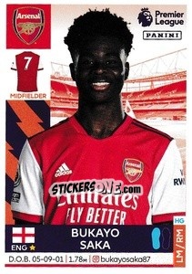 Sticker Bukayo Saka - Premier League Inglese 2021-2022 n. 37 - Panini