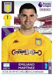 Sticker Emiliano Martínez - Premier League Inglese 2021-2022 n. 53 - Panini