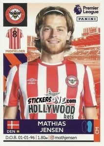 Figurina Mathias Jensen - Premier League Inglese 2021-2022 n. 95 - Panini