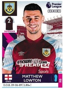 Sticker Matthew Lowton - Premier League Inglese 2021-2022 - Panini
