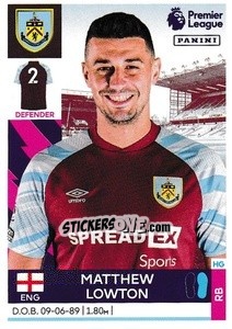 Sticker Matthew Lowton - Premier League Inglese 2021-2022 n. 142 - Panini
